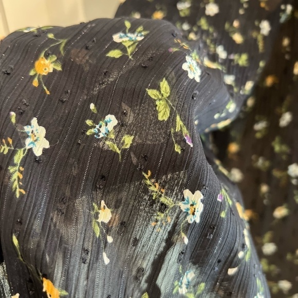 Mango Oversized See Through Navy Floral Long Sleeve Blouse - Picture 9 of 14